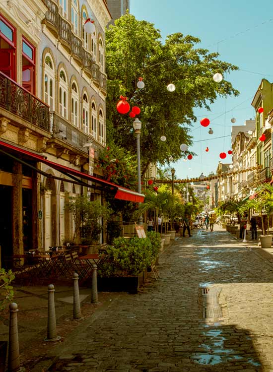 colourful street in the lapa district of rio de janeiro city is a great location to wonder and find restaurants for a bite to eat