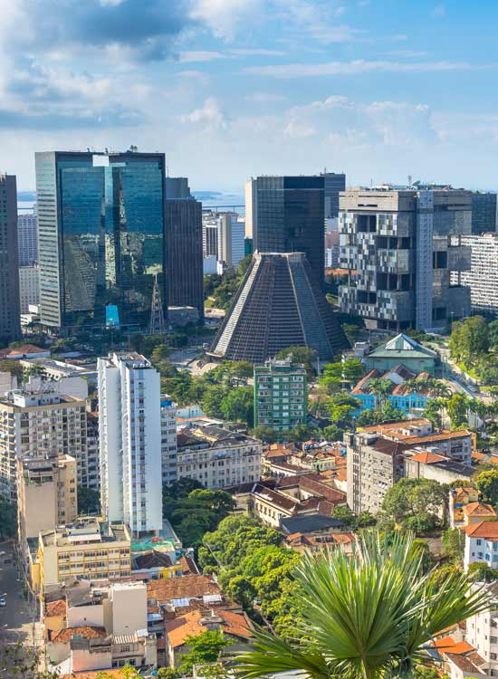 downtown rio de janeiro with cathedral buildings and lapa arches surrounded by the city's business center