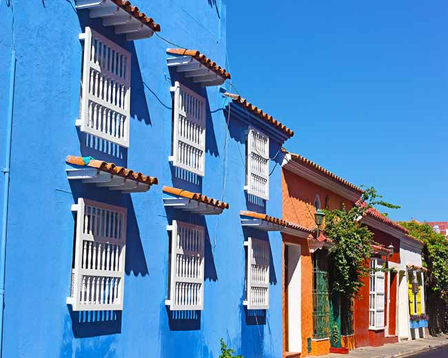 buildings at San Diego square Plazuela De San Diego in Cartagena walled city Colombia