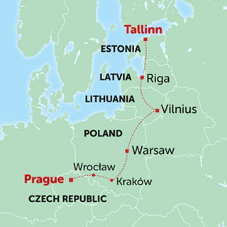 map showing the Tucan Travel Tallinn to Prague tour