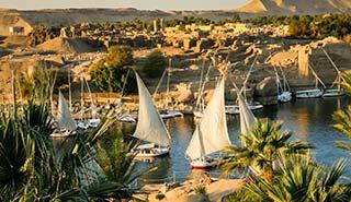 felucca boats sailing along the river nile in egypt