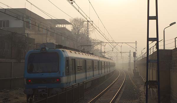 travelling by metro in a dusty city in egypt