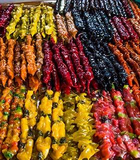 street food market stall selling churchkhela traditional georgian food