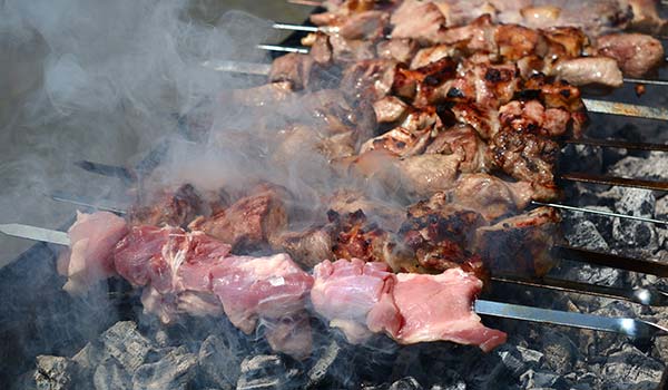 georgian skewered meat on an open flame