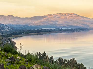 sunset on the sea of galilee israel