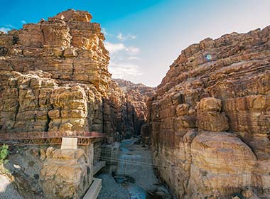 high cliffs rocks and gorges in mujib nature reserve jordan