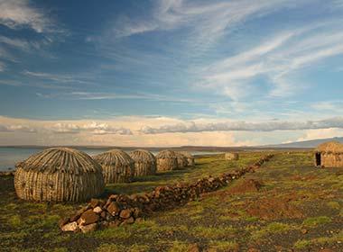 small village by the side of lake turkana in kenya