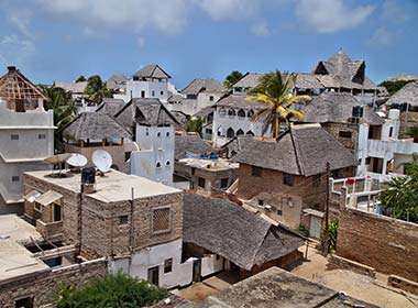 buildings and houses in the historic old town of Lamu Island in Kenya