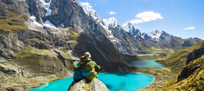 recently married couple on holiday on their honeymoon travelliing with a atailor-made holiday through peru and south america