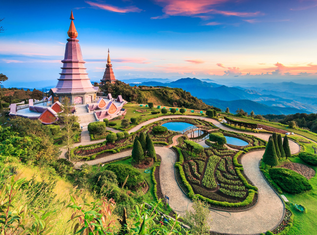 Explore the serene grounds of the temple complex at Doi Inthanon