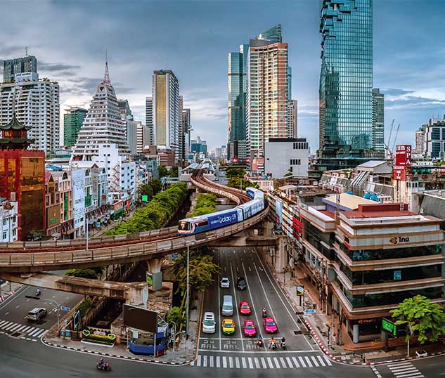 The city skyline of Bangkok on a clear bright day