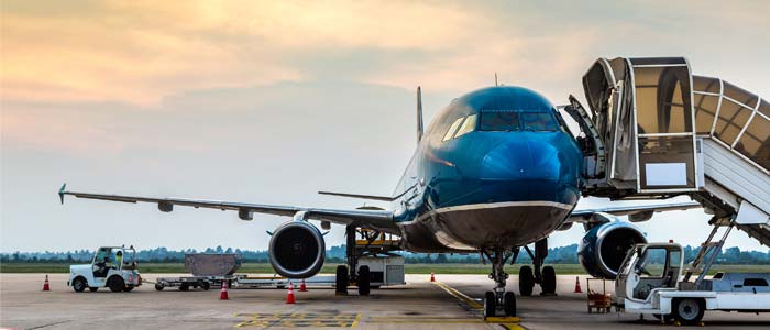 Airplane with holiday makers and tourist ready to depart and explore other destinations in Vietnam