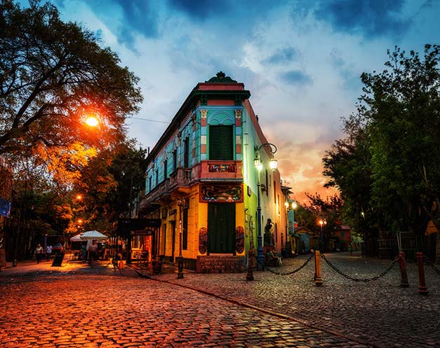 typical architecture in buenos aires at night