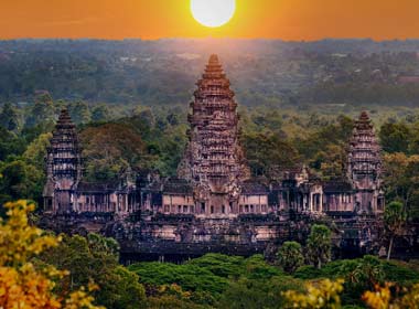 Angkor Wat is a temple complex in Cambodia and one of the largest religious monuments in the world