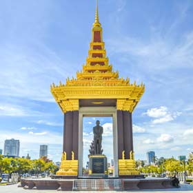 statue of the late king norodom sihanouk who's birthday is celebrated all over cambodia