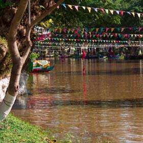 decorations are set up for the water festival at siem reap in cambodia