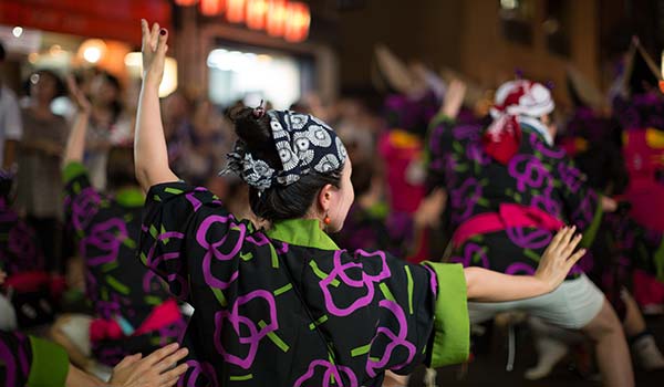 fools dance japanese festival procession for awa-odori matsuri in japan