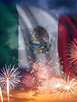 flag of mexico and fireworks indpendence day in mexico