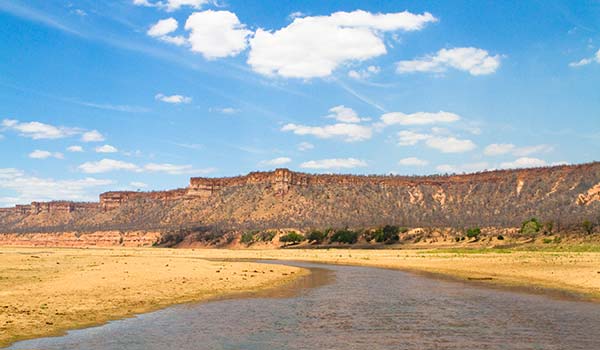 red sandstone cliffs in gonarezhou national park in zimbabwe