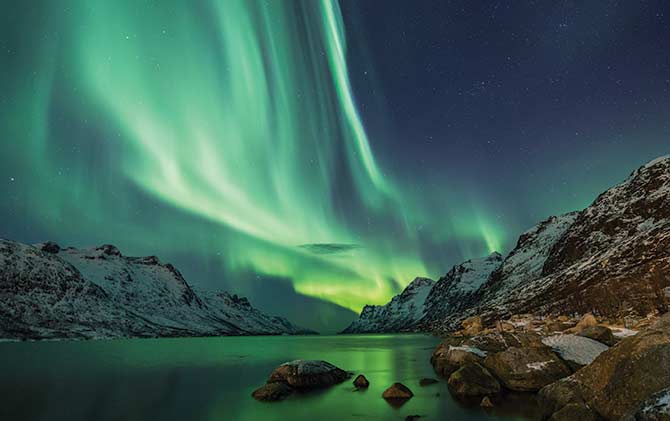 The green aurora borealis northern lights in Iceland