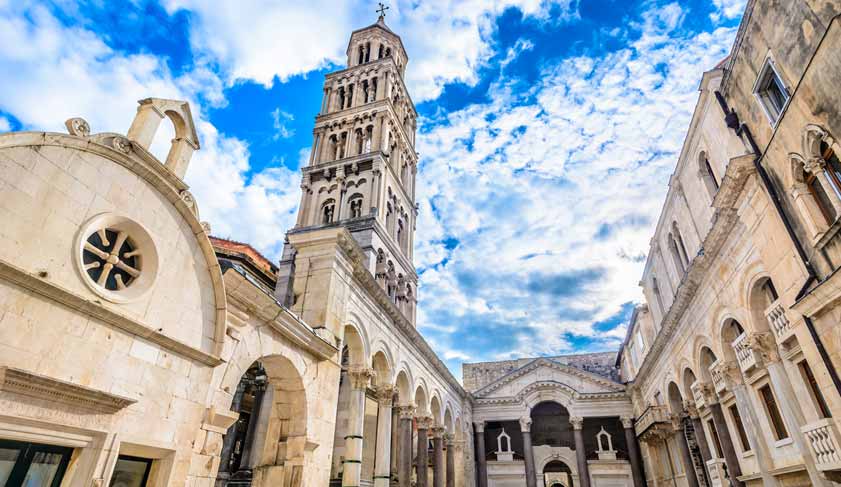 Marble ancient roman architecture in city center of town Split