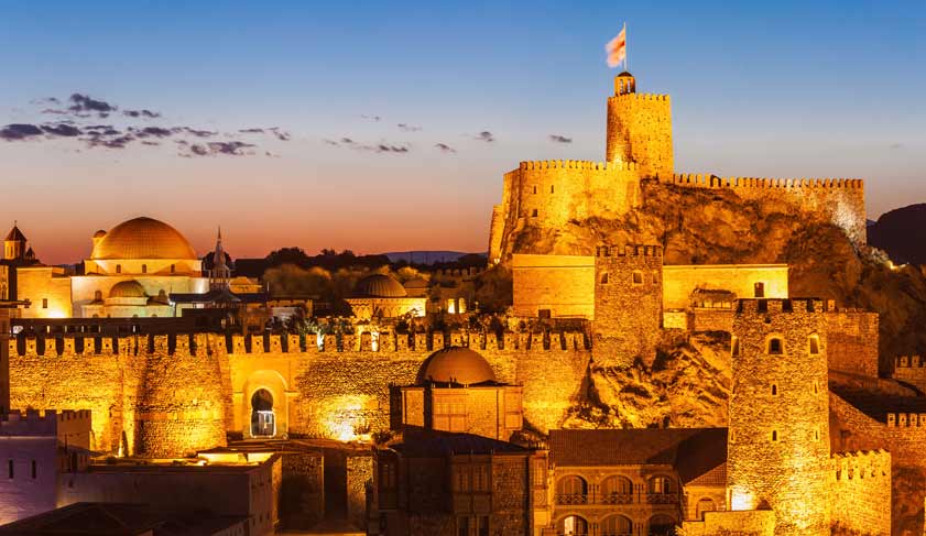 Rabati Castle at night in Akhaltsikhe, Georgia. It is a great medieval castle complex and very popular tourist place in Georgia
