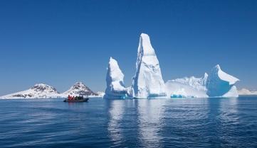 Getting close to icebergs in Zodiac boats, Antarctica