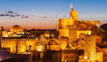 Rabati Castle at night in Akhaltsikhe, Georgia. It is a great medieval castle complex and very popular tourist place in Georgia