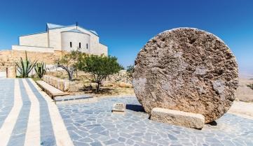 The Memorial church of Moses and the old portal of the monastery at Mount Nebo