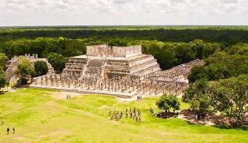 Looking out over The Plaza of a Thousand Columns in Chitchen Itza, Mexico