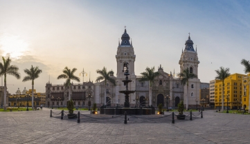 Panoramic view of Lima main square and cathedral church