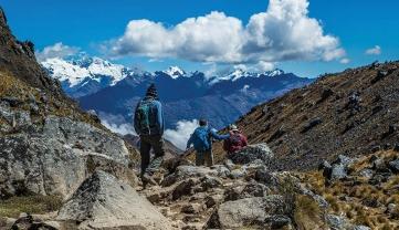 View of snow-capped mountain peaks on the Salkantay Trek