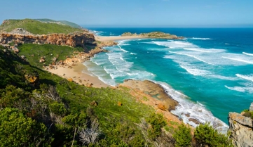 Plettenberg bay, Garden Route. Wonderful beach and indian ocean waves from above.